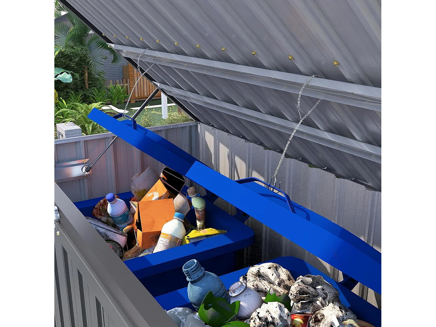 YODOLLA Cache Poubelle Exterieur en Métal, Abri pour 2 Poubelles 240L, Rangement Exterieur pour Outils,Vélo Enfant,150 x 80 x 117.6cm(Gris)