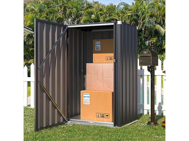 YODOLLA Armoire de jardin, 76x55x144cm Armoire extérieure 1 porte résistante, Boîte livraison métal stable Et stockage avec serrure pour jardin, Gris foncé