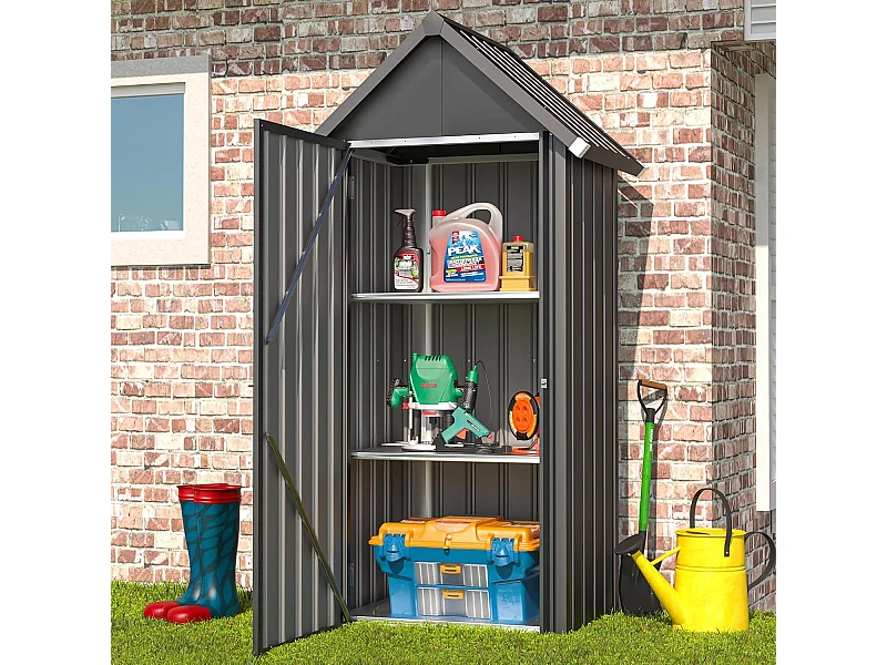 YODOLLA Armoire de jardin Abri de jardin Hangar, Petit abri avec socle Et serrure verrouillable, Acier galvanisé, 86x55x178cm, Gris foncé