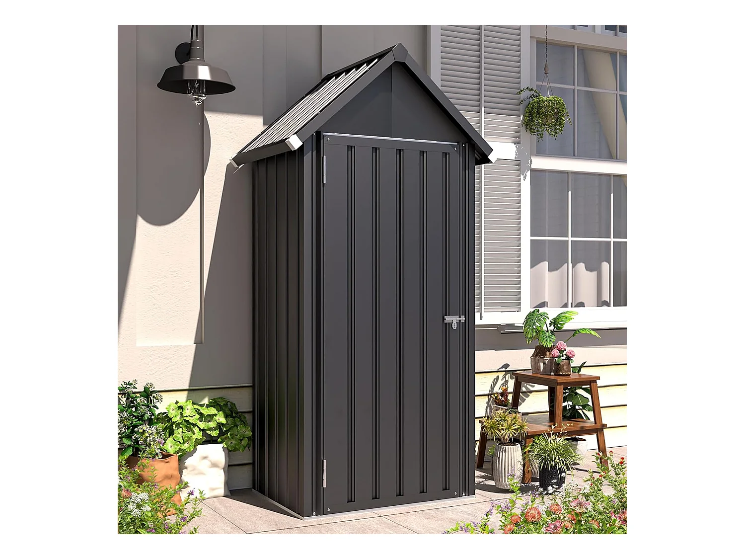 YODOLLA Armoire de jardin Abri de jardin Hangar, Petit abri avec socle Et serrure verrouillable, Acier galvanisé, 86x55x178cm, Gris foncé