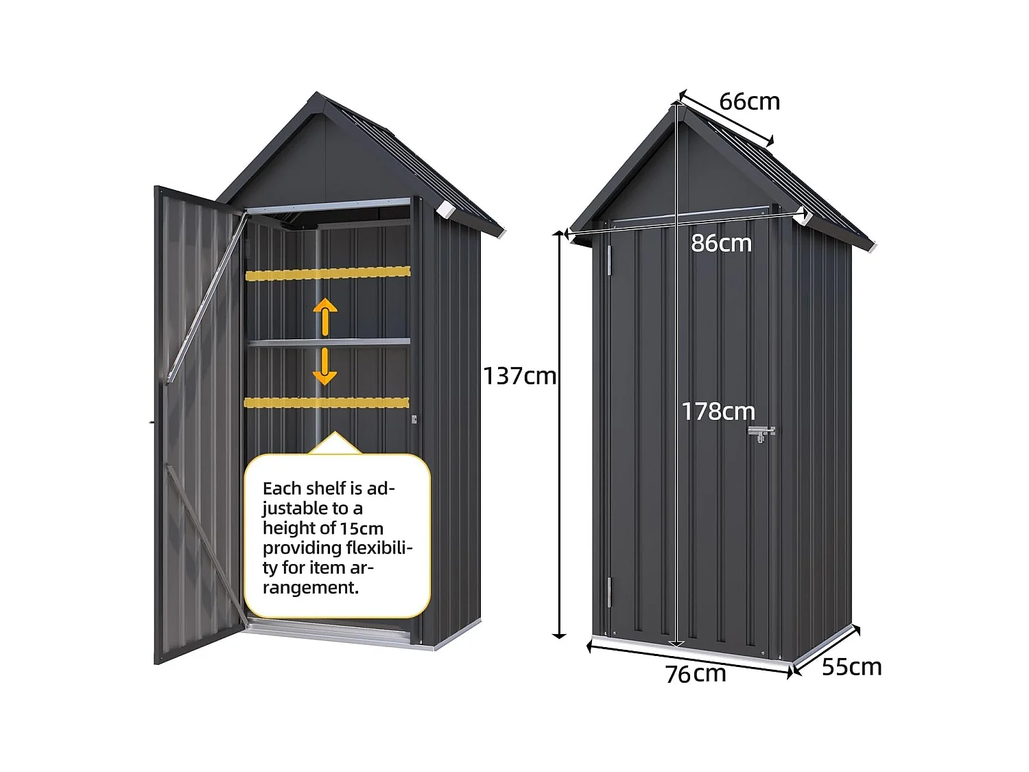 YODOLLA Armoire de jardin Abri de jardin Hangar, Petit abri avec socle Et serrure verrouillable, Acier galvanisé, 86x55x178cm, Gris foncé