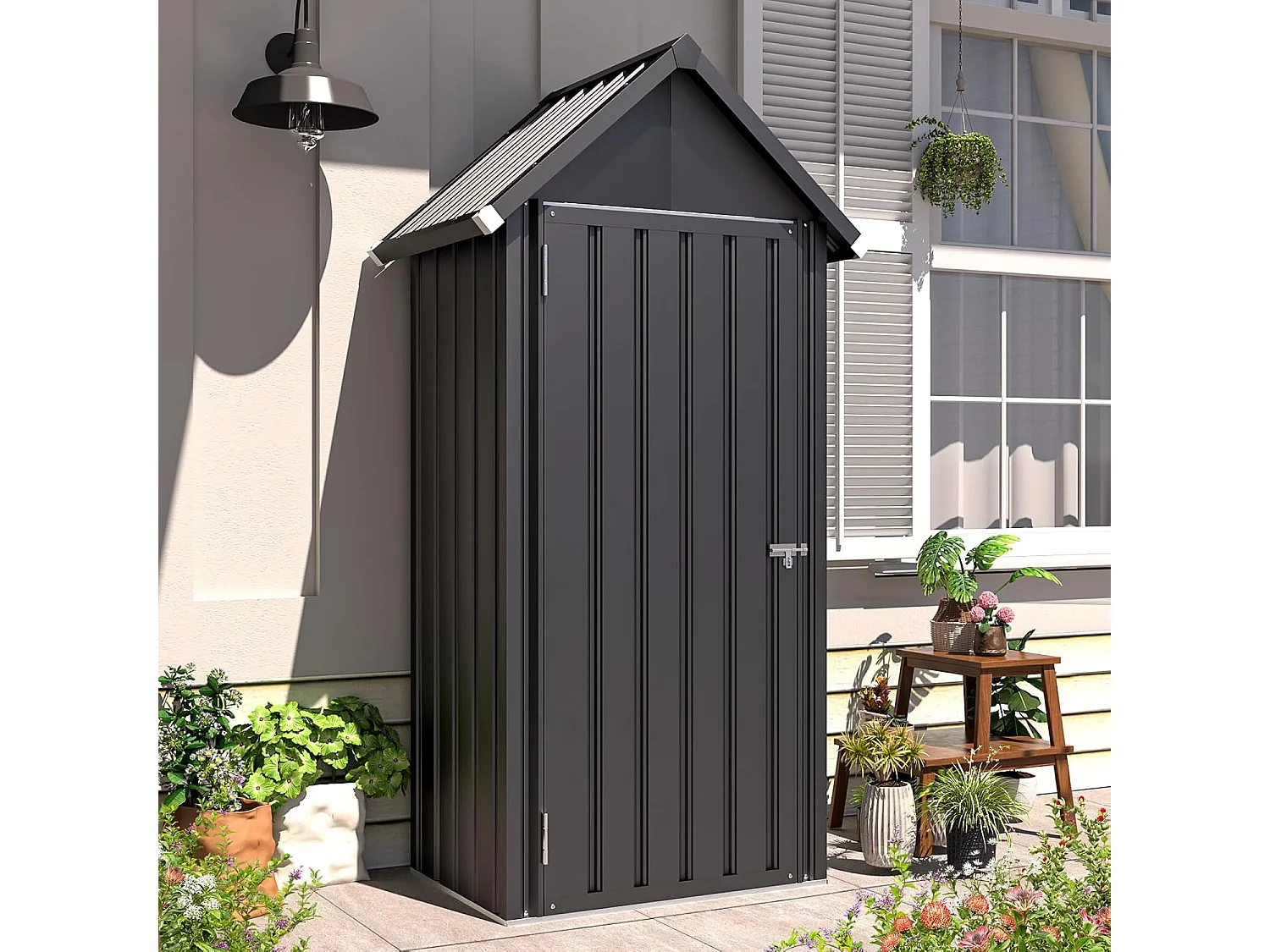 YODOLLA Armoire de jardin Abri de jardin Hangar, Petit abri avec socle Et serrure verrouillable, Acier galvanisé, 86x55x178cm, Gris foncé