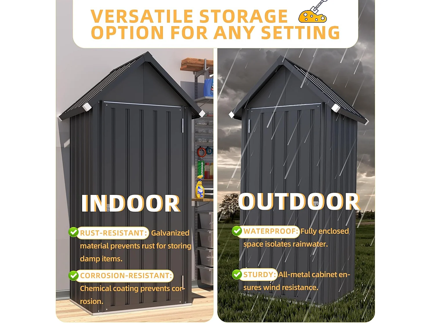 YODOLLA Armoire de jardin Abri de jardin Hangar, Petit abri avec socle Et serrure verrouillable, Acier galvanisé, 86x55x178cm, Gris foncé