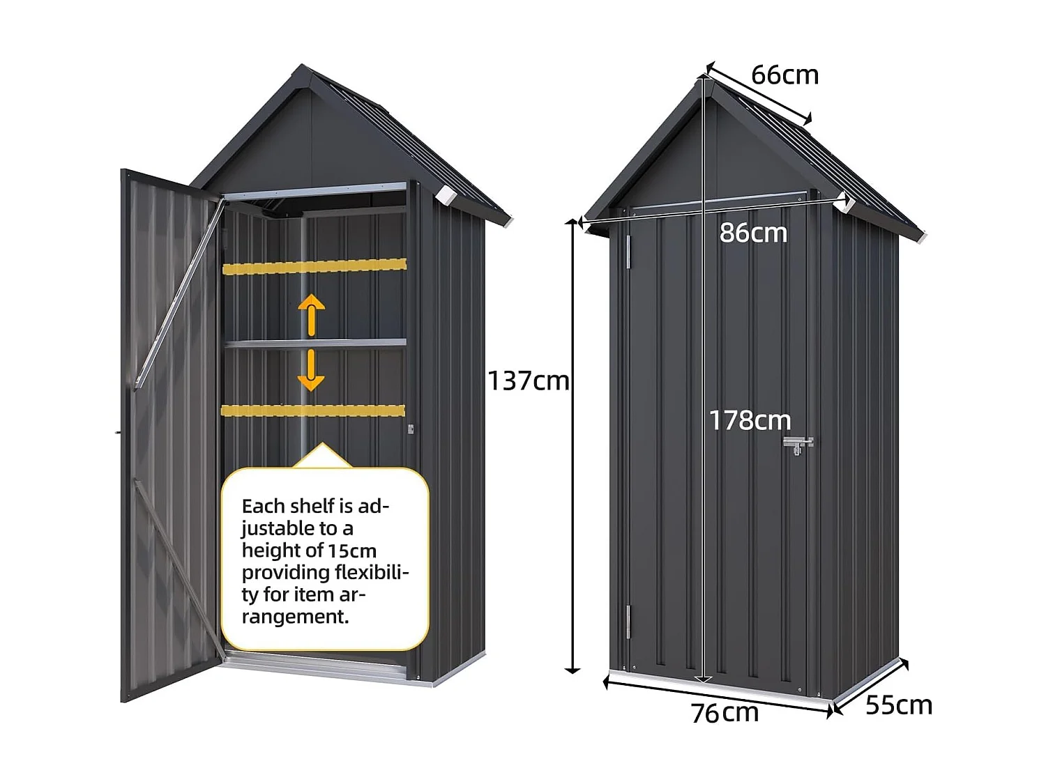 YODOLLA Armoire de jardin Abri de jardin Hangar, Petit abri avec socle Et serrure verrouillable, Acier galvanisé, 86x55x178cm, Gris foncé