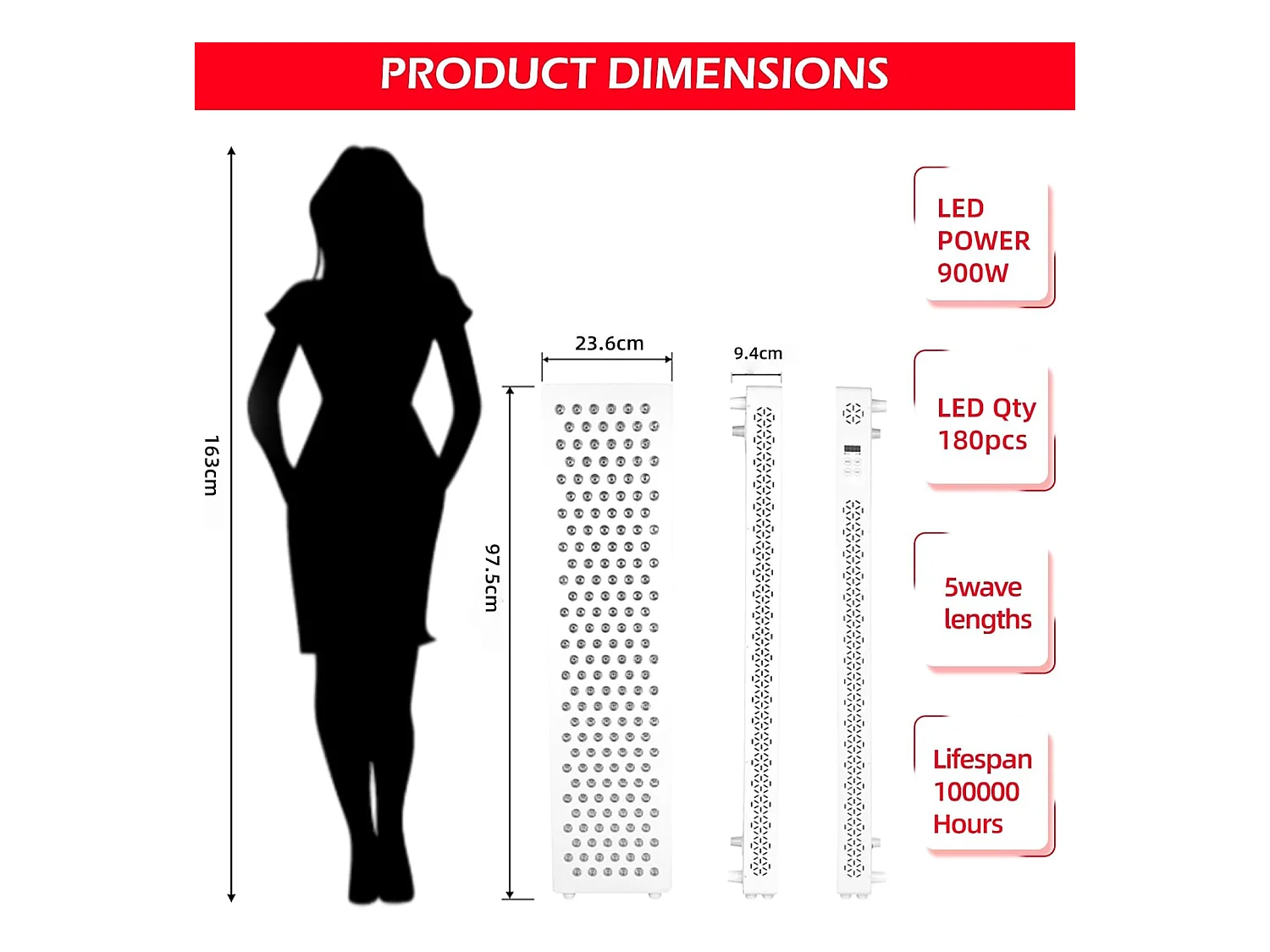 YODOLLA Lampe à lumière rouge Pro180 pour le corps entier, 180 LED avec 5 longueurs d'onde (Infrarouge & Rouge), Plus puissante que les modèles mono-ondes