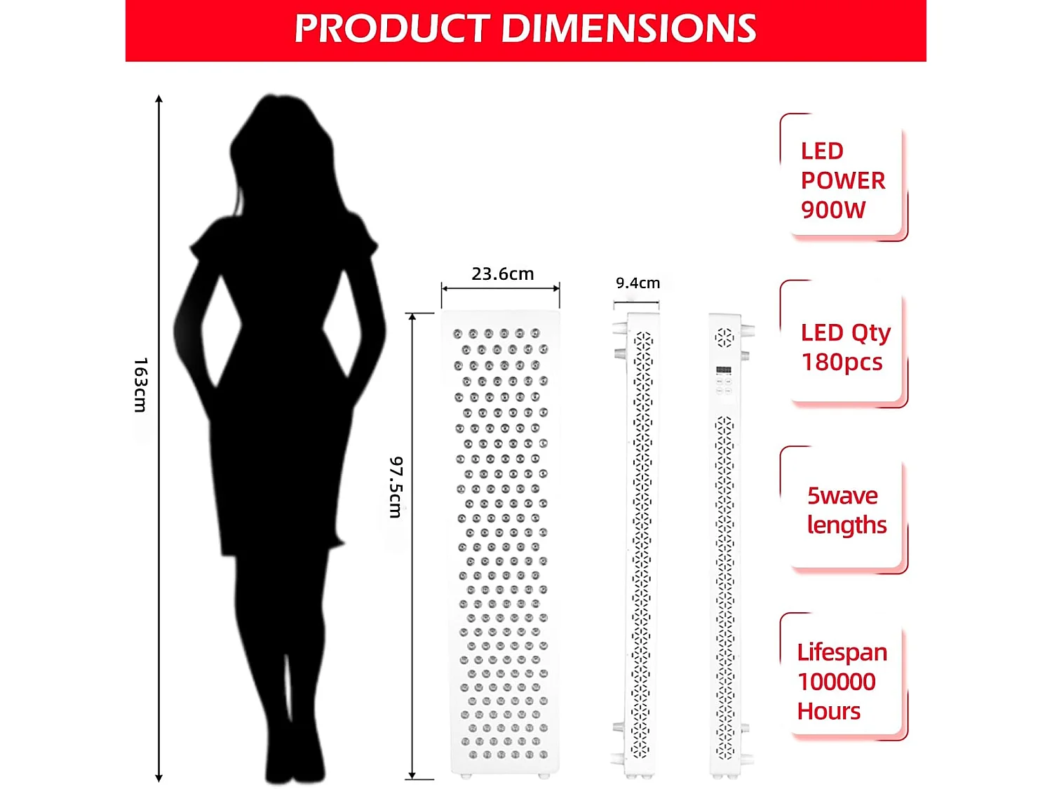 YODOLLA Lampe à lumière rouge Pro180 pour le corps entier, 180 LED avec 5 longueurs d'onde (Infrarouge & Rouge), Plus puissante que les modèles mono-ondes