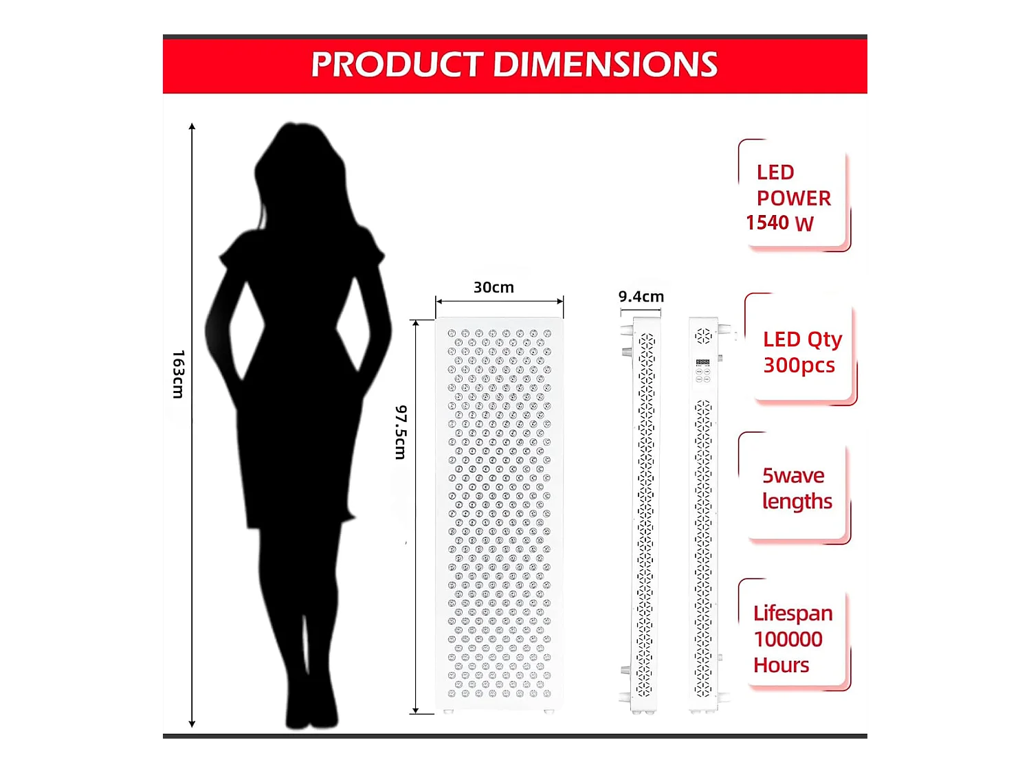 YODOLLA Lampe lumière rouge Pro300 Pour corps entier, 300 LED avec 5 longueurs d'onde (Infrarouge & Rouge), Plus puissant que modèles mono-longueur