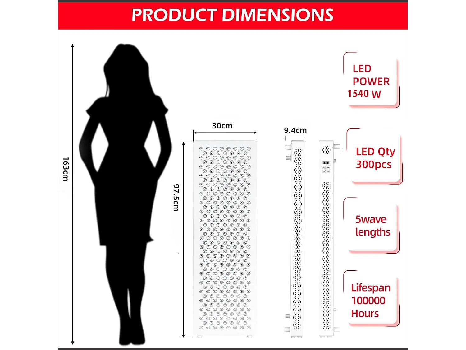 YODOLLA Lampe lumière rouge Pro300 Pour corps entier, 300 LED avec 5 longueurs d'onde (Infrarouge & Rouge), Plus puissant que modèles mono-longueur