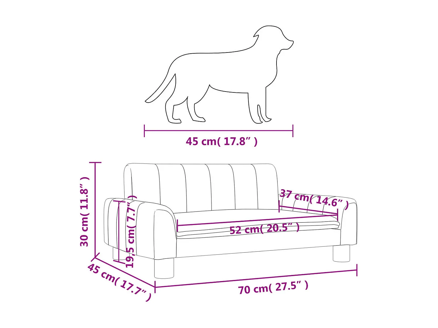 Trent Alan  Cama para perros de cuero sintético marrón 70x45x30 cm