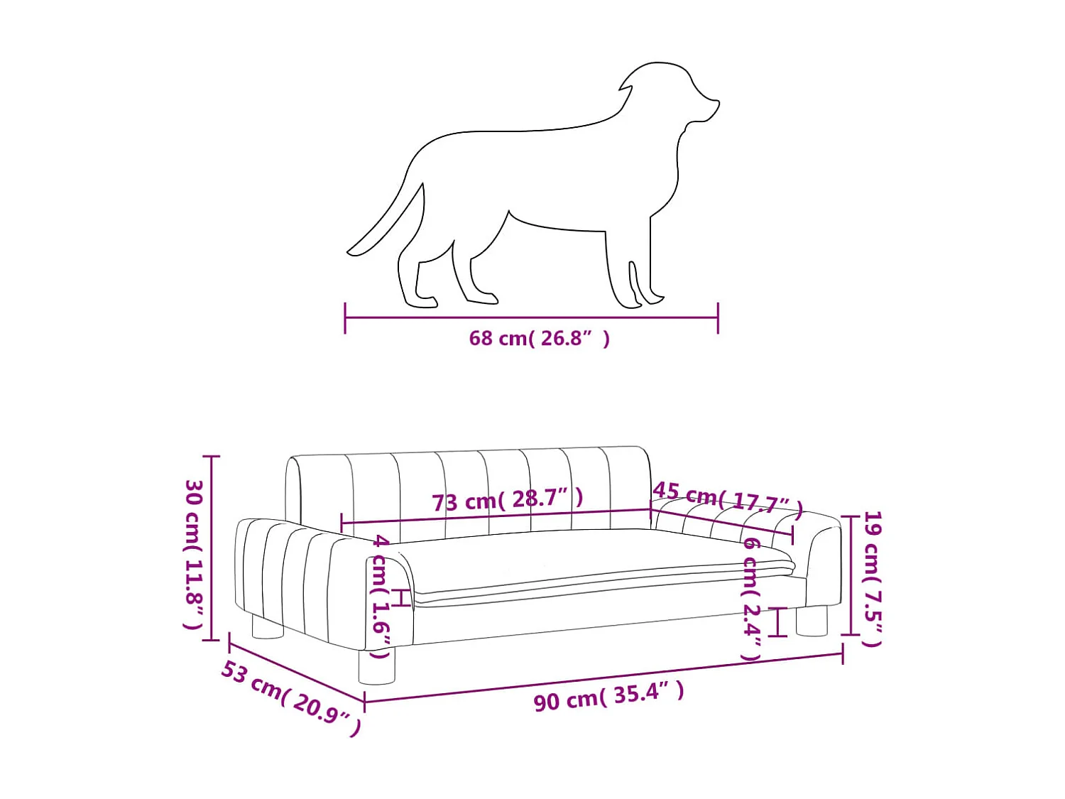 Trent Alan  Lit pour cen noir 90x53x30 cm tissu