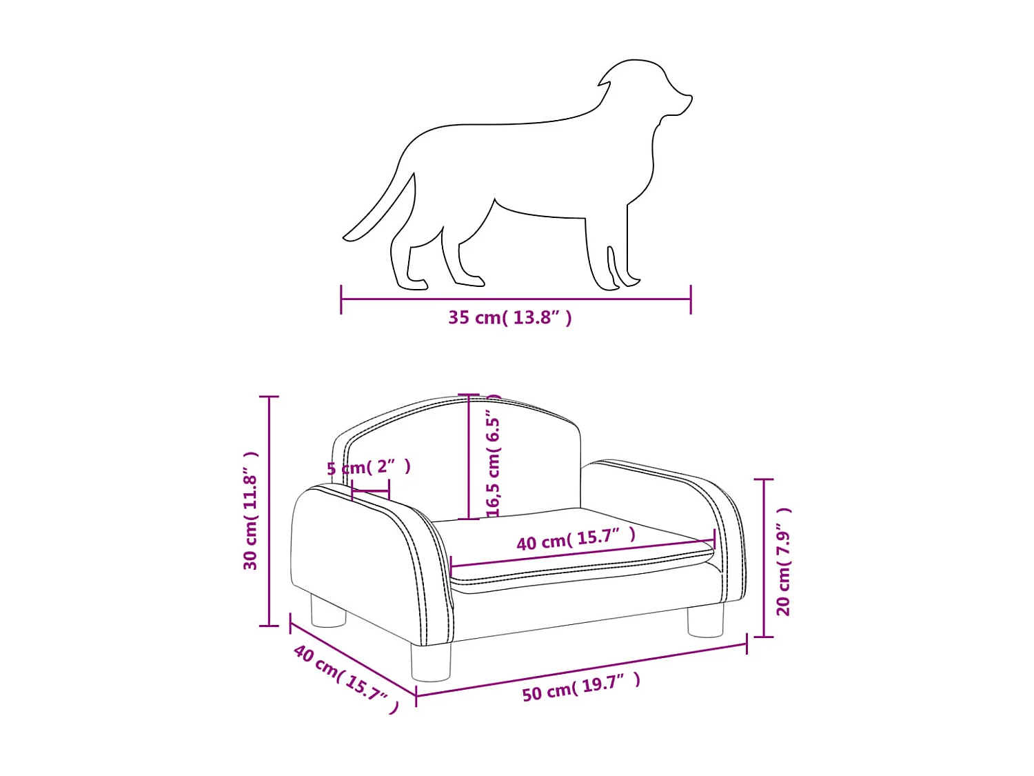 Nezihe  Lit pour cen gris foncé 50x40x30 cm tissu