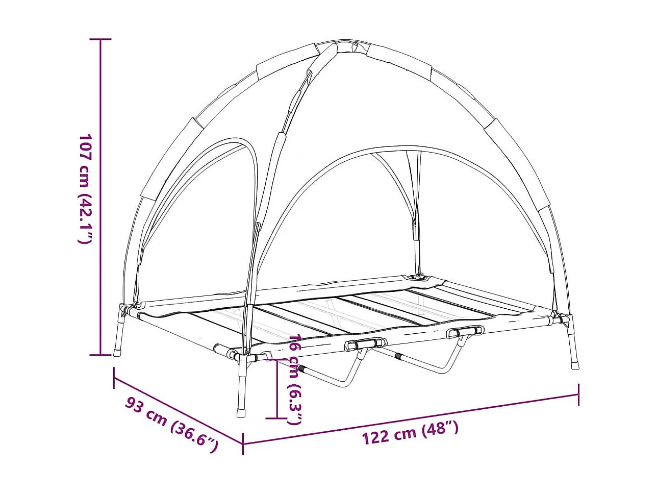 Selvya  Lit pour cen avec auvent anthracite tissu Oxford et acier