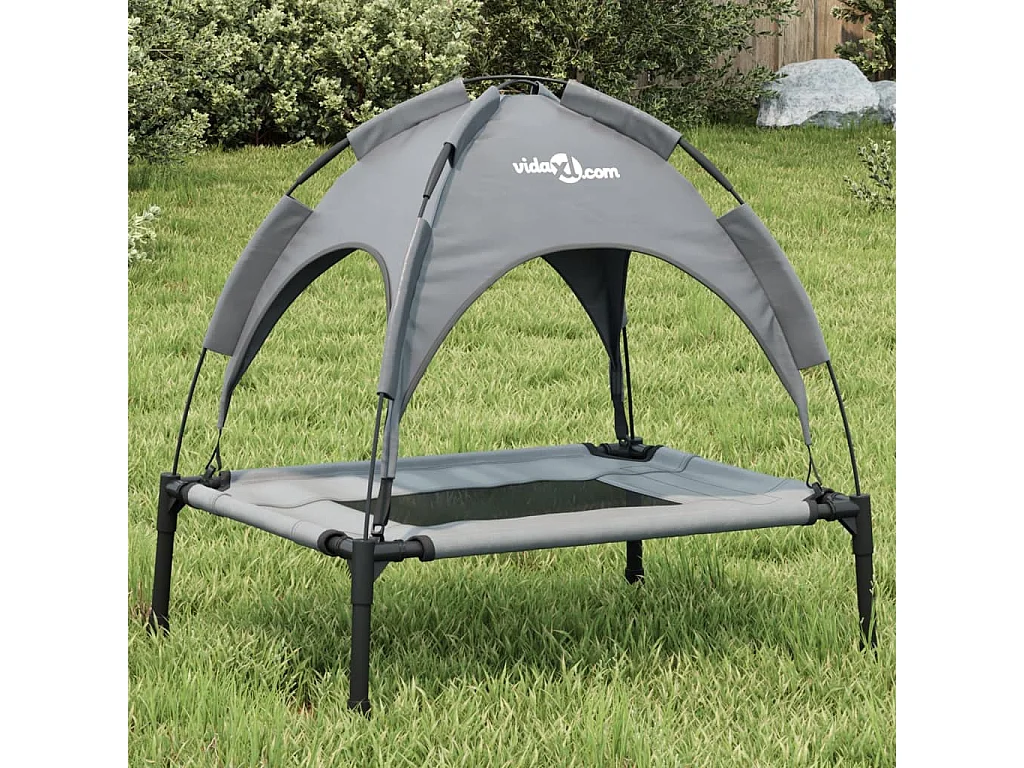 Selvya  Lit pour cen avec auvent anthracite tissu Oxford et acier