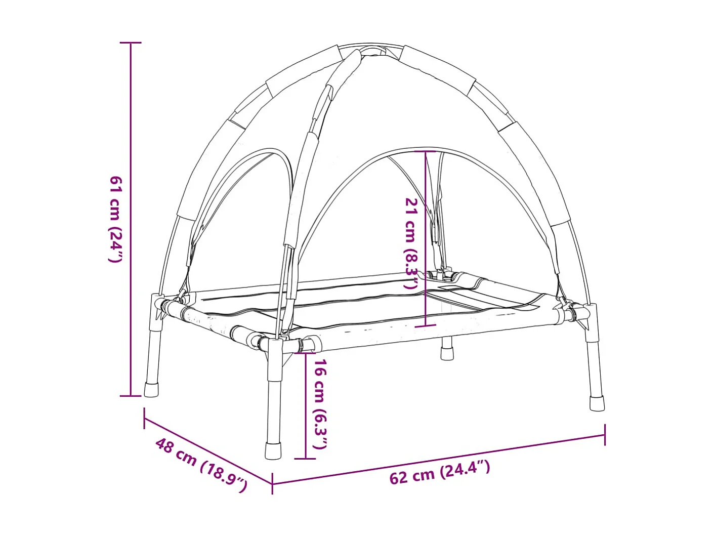 Selvya  Lit pour cen avec auvent anthracite tissu Oxford et acier