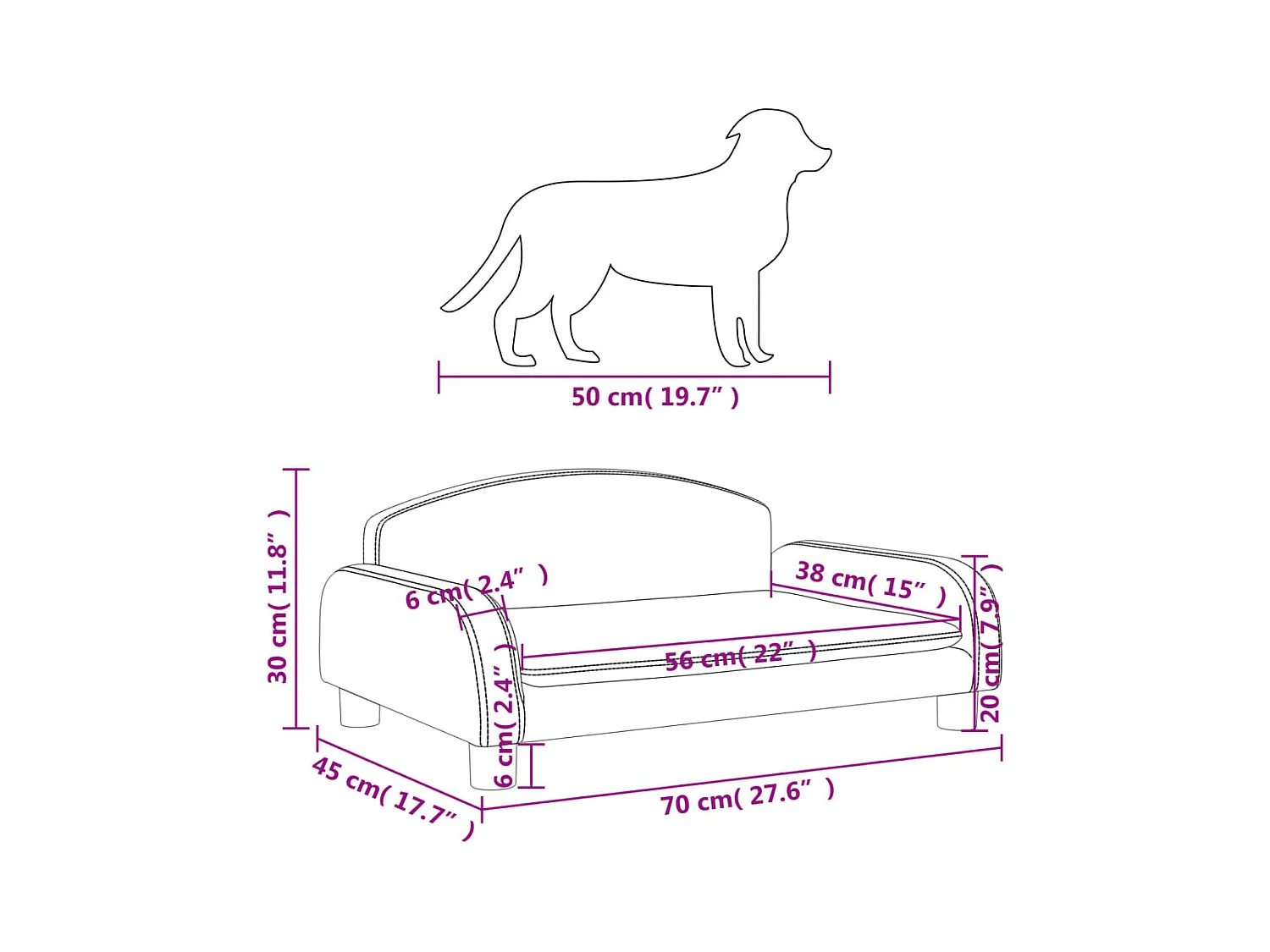 Nezihe  Lit pour cen noir 70x45x30 cm similicuir