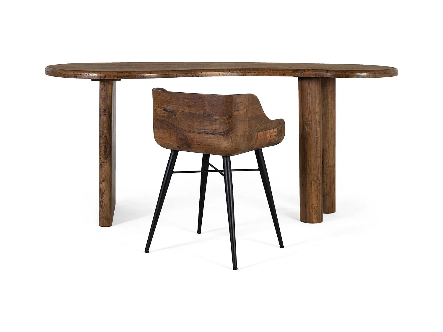 Chaise en bois de teck et pieds en fer