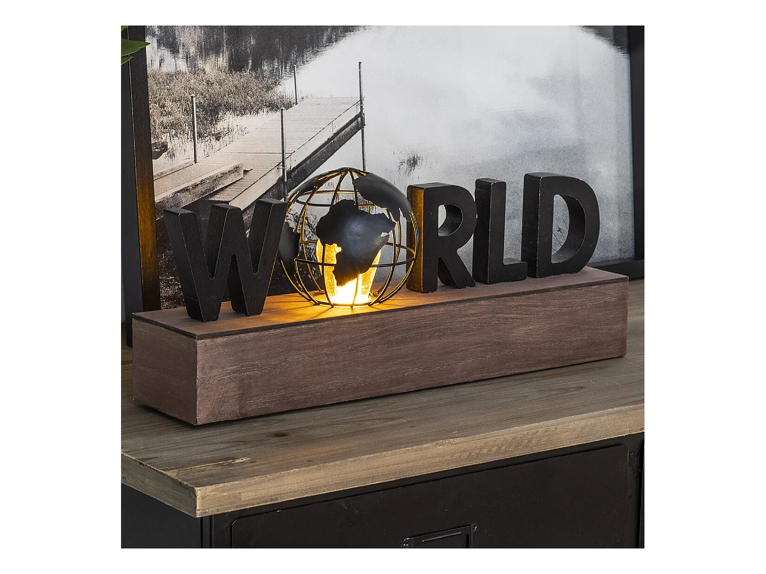Mot décoration led World L38 Noir - ATMOSPHERA