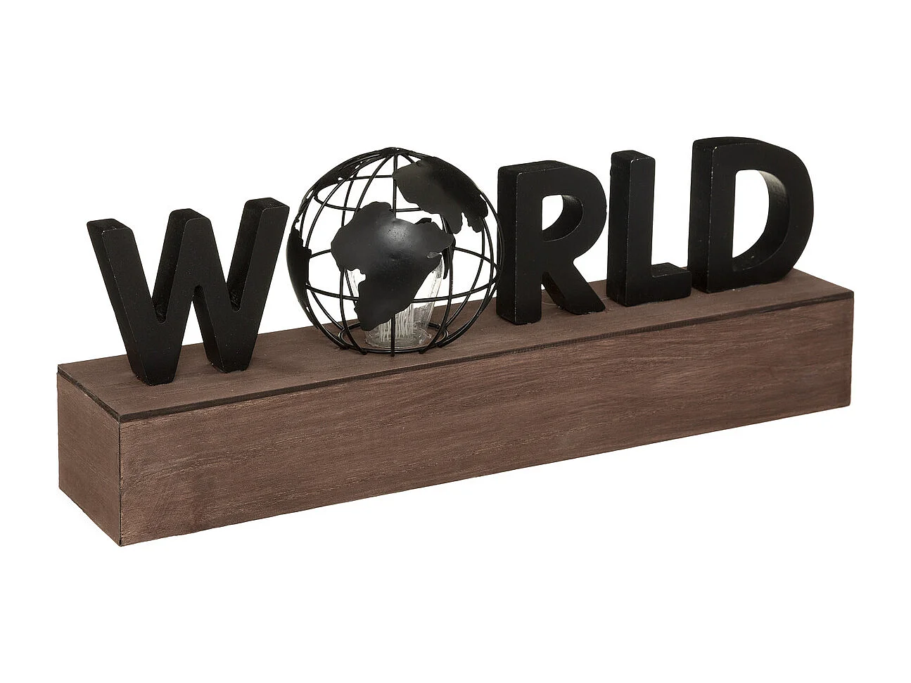 Lámpara con la palabra "WORLD"