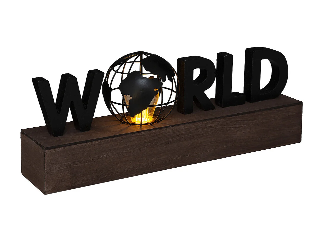 Lámpara con la palabra "WORLD"