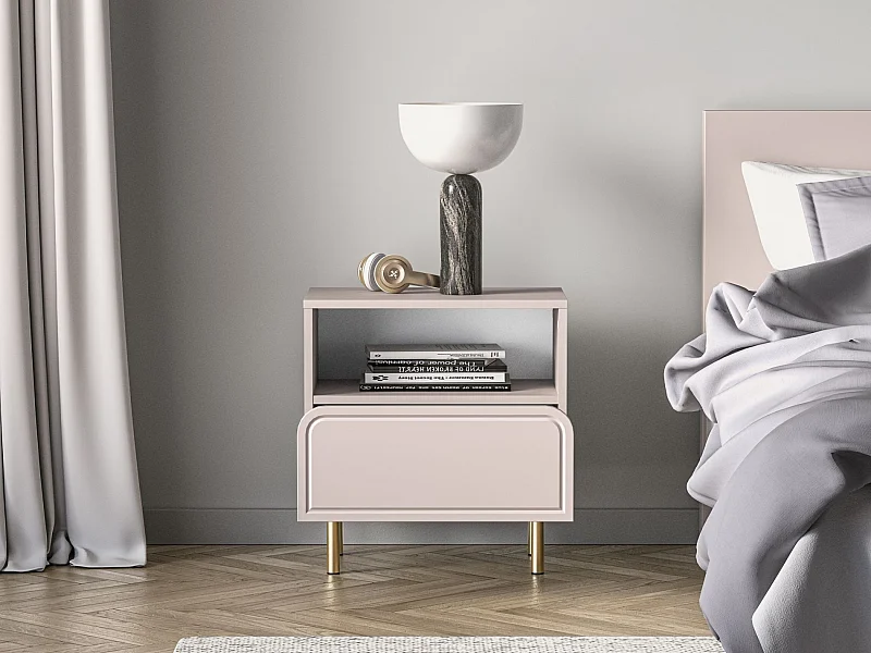 Table de chevet avec tiroir et niche - beige cachemire 50 cm - LOPPA