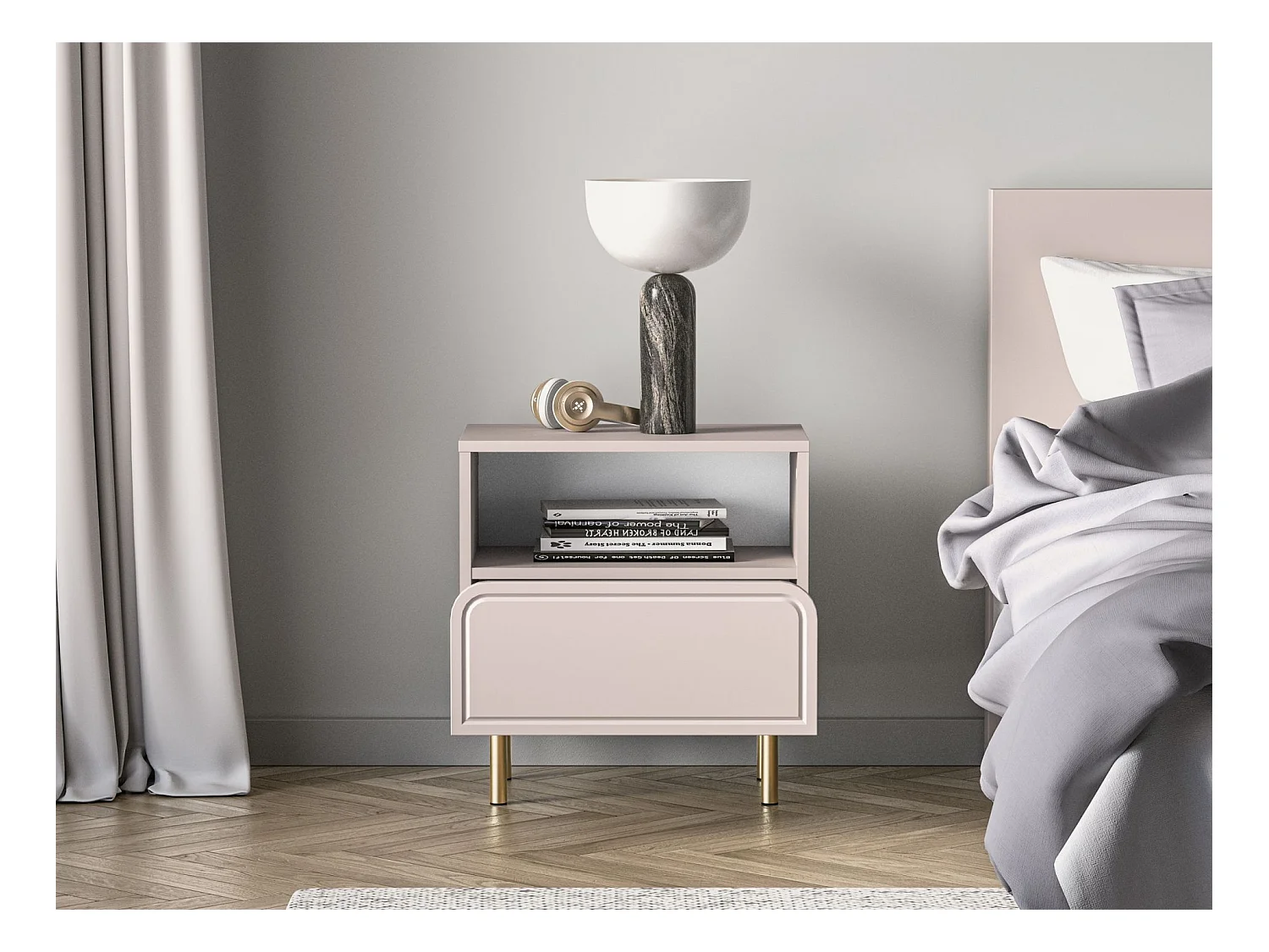 Table de chevet avec tiroir et niche - beige cachemire 50 cm - LOPPA