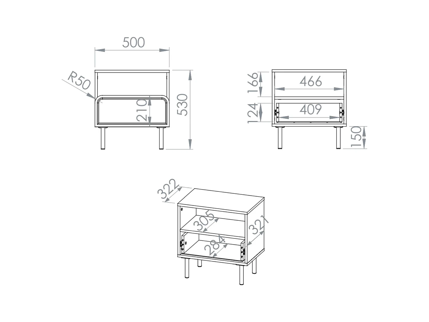 Table de chevet avec tiroir et niche - beige cachemire 50 cm - LOPPA