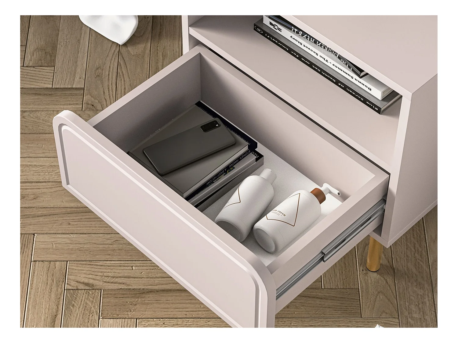 Table de chevet avec tiroir et niche - beige cachemire 50 cm - LOPPA