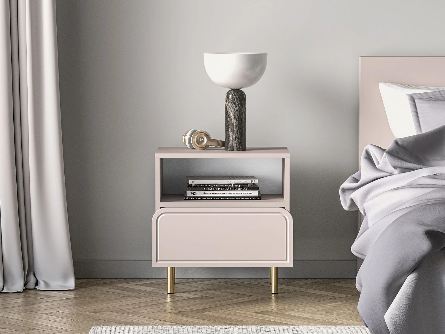 Table de chevet avec tiroir et niche - beige cachemire 50 cm - LOPPA