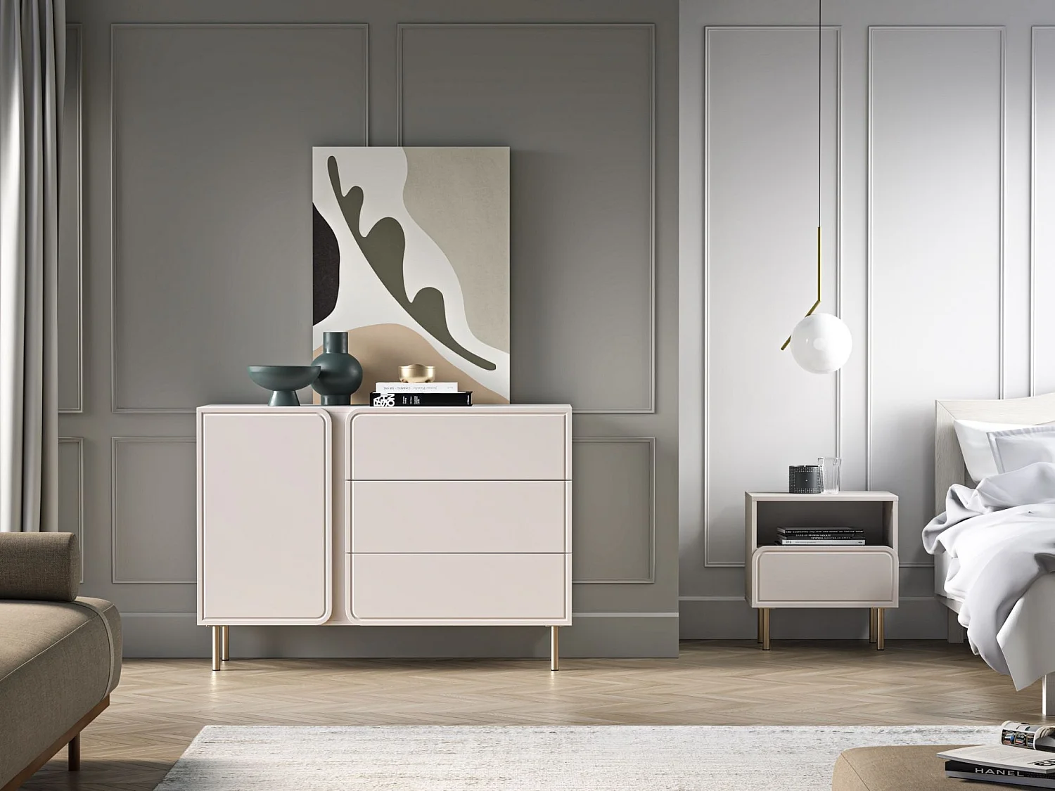 Table de chevet avec tiroir et niche - beige cachemire 50 cm - LOPPA