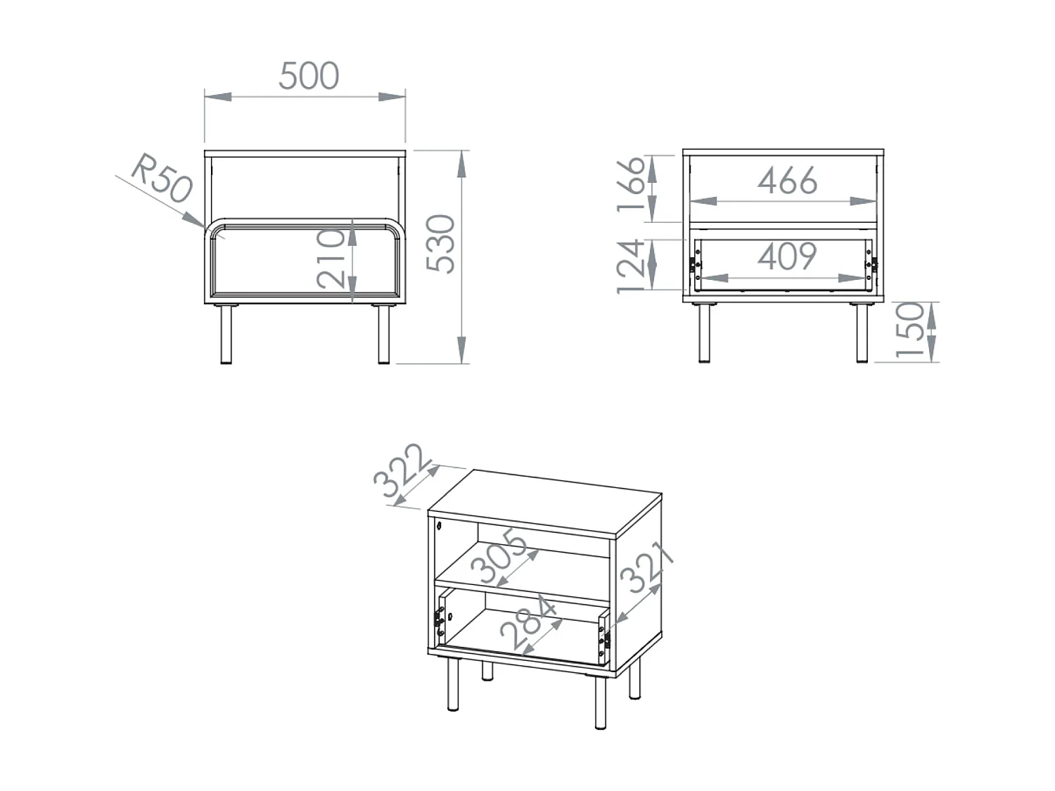 Table de chevet avec tiroir et niche - beige cachemire 50 cm - LOPPA