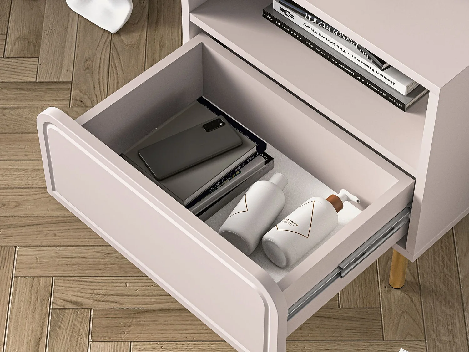 Table de chevet avec tiroir et niche - beige cachemire 50 cm - LOPPA