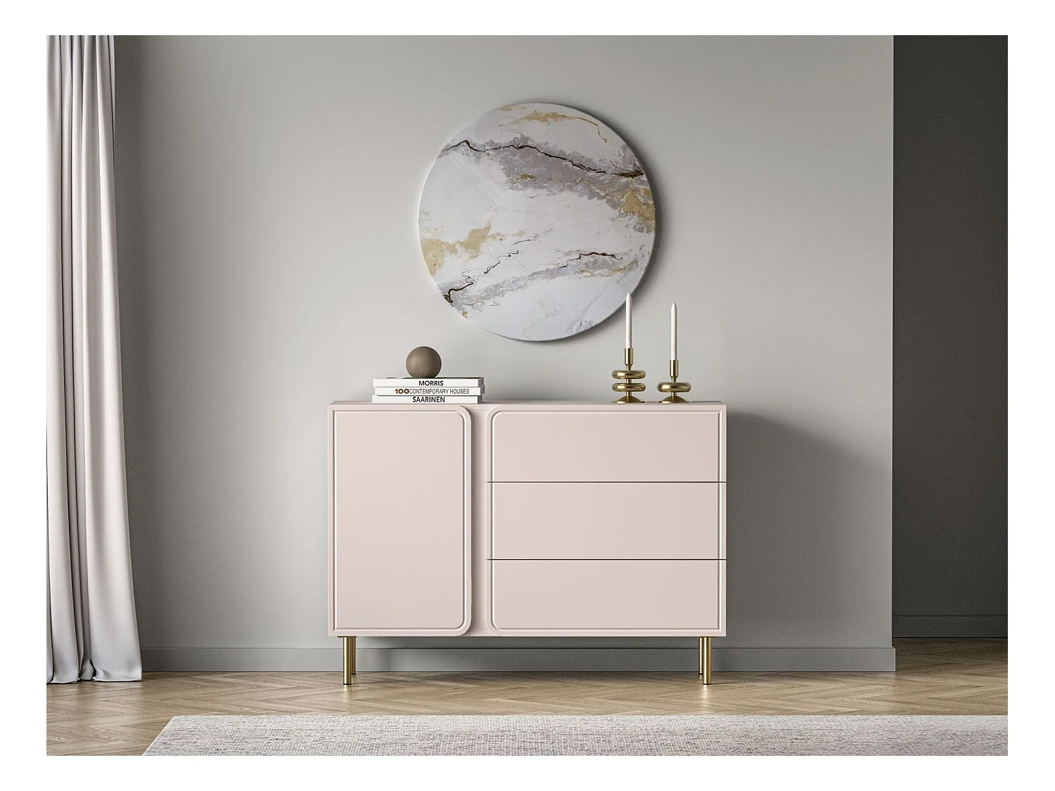 Buffet 1 porte avec 3 tiroirs - beige cachemire 120 cm - LOPPA