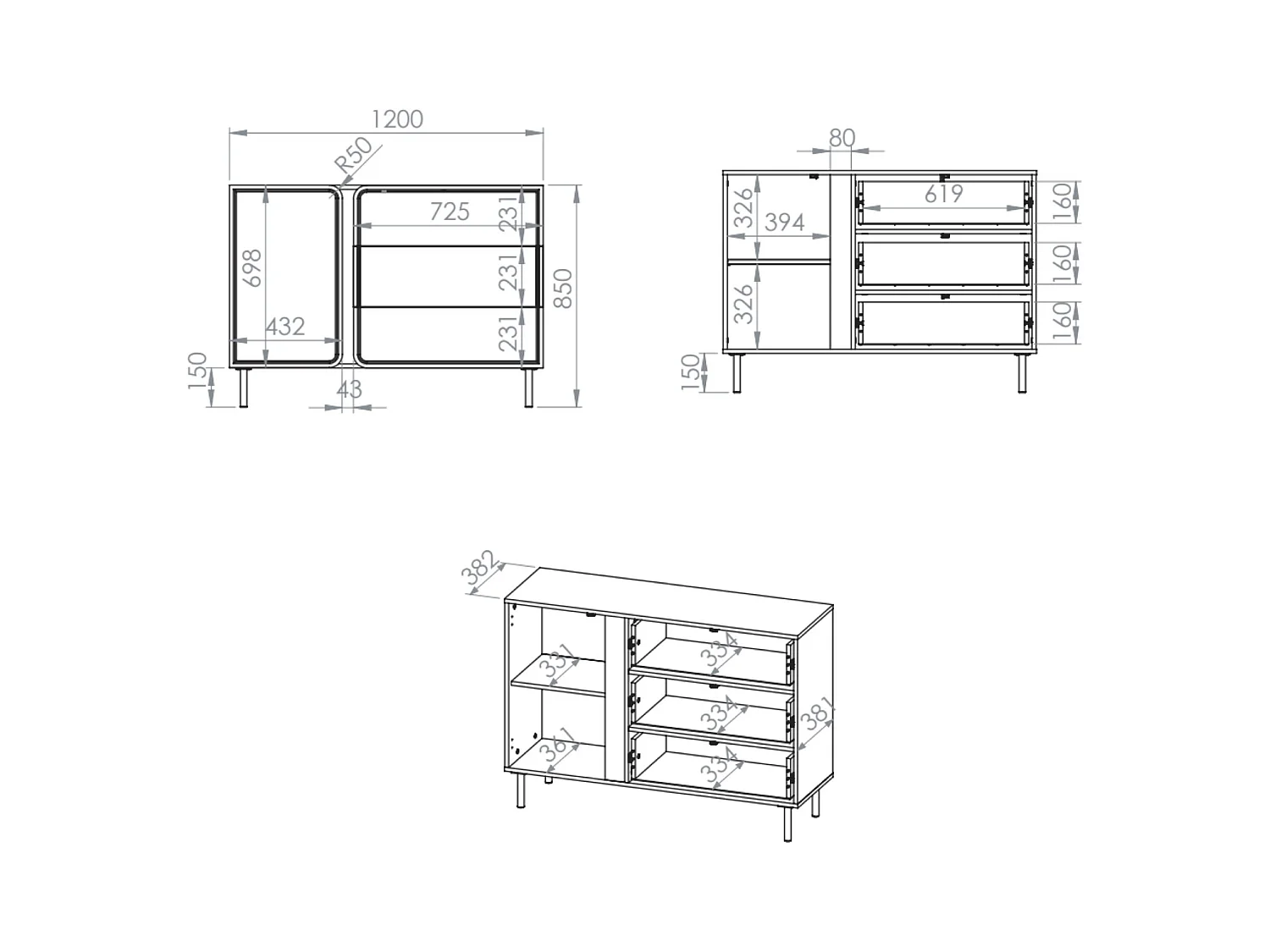 Buffet 1 porte avec 3 tiroirs - beige cachemire 120 cm - LOPPA