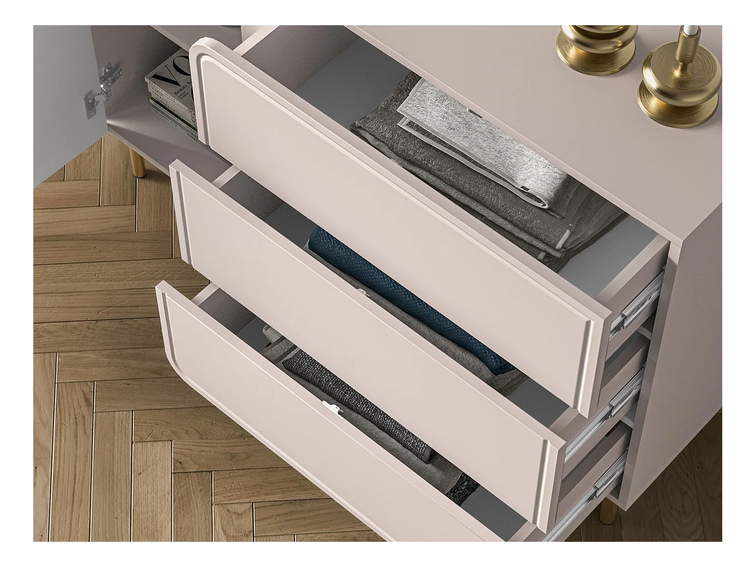 Buffet 1 porte avec 3 tiroirs - beige cachemire 120 cm - LOPPA