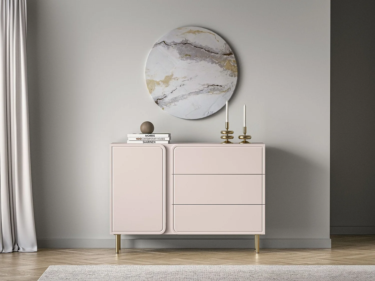 Dressoir 1-deurs – 3 lades – kasjmierbeige – 120 cm – LOPPA