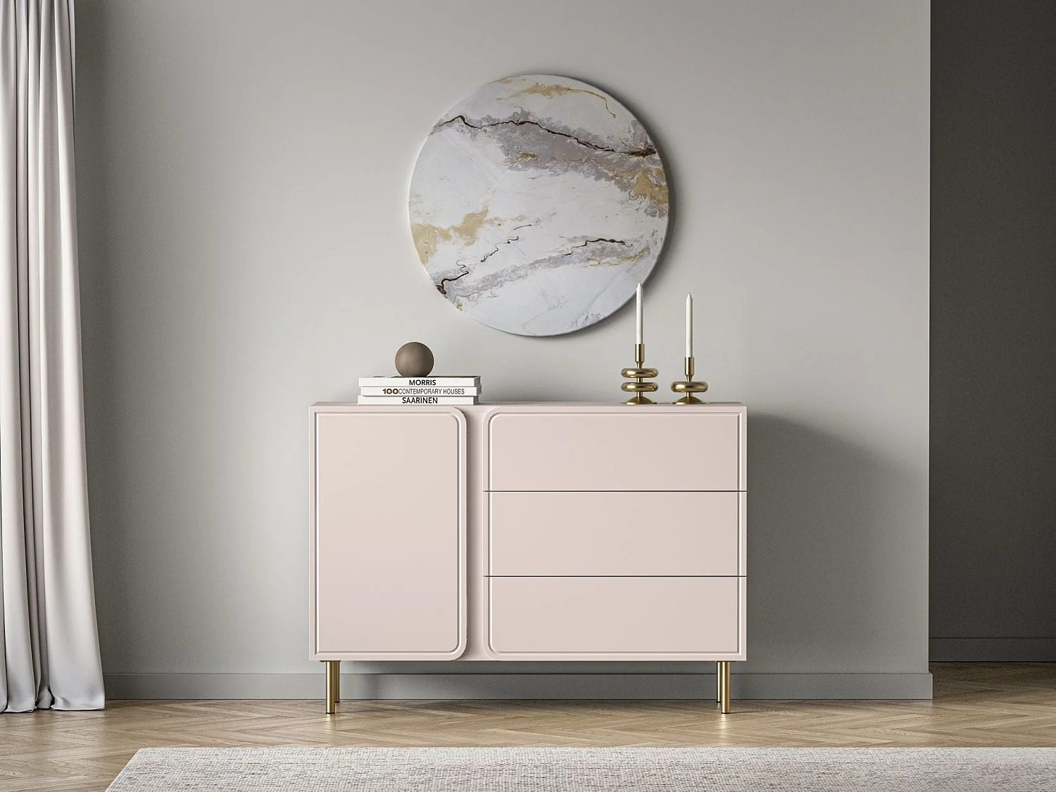 Buffet 1 porte avec 3 tiroirs - beige cachemire 120 cm - LOPPA