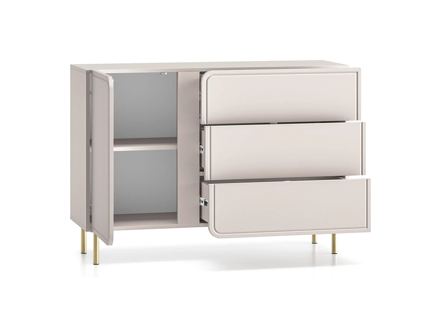 Buffet 1 porte avec 3 tiroirs - beige cachemire 120 cm - LOPPA