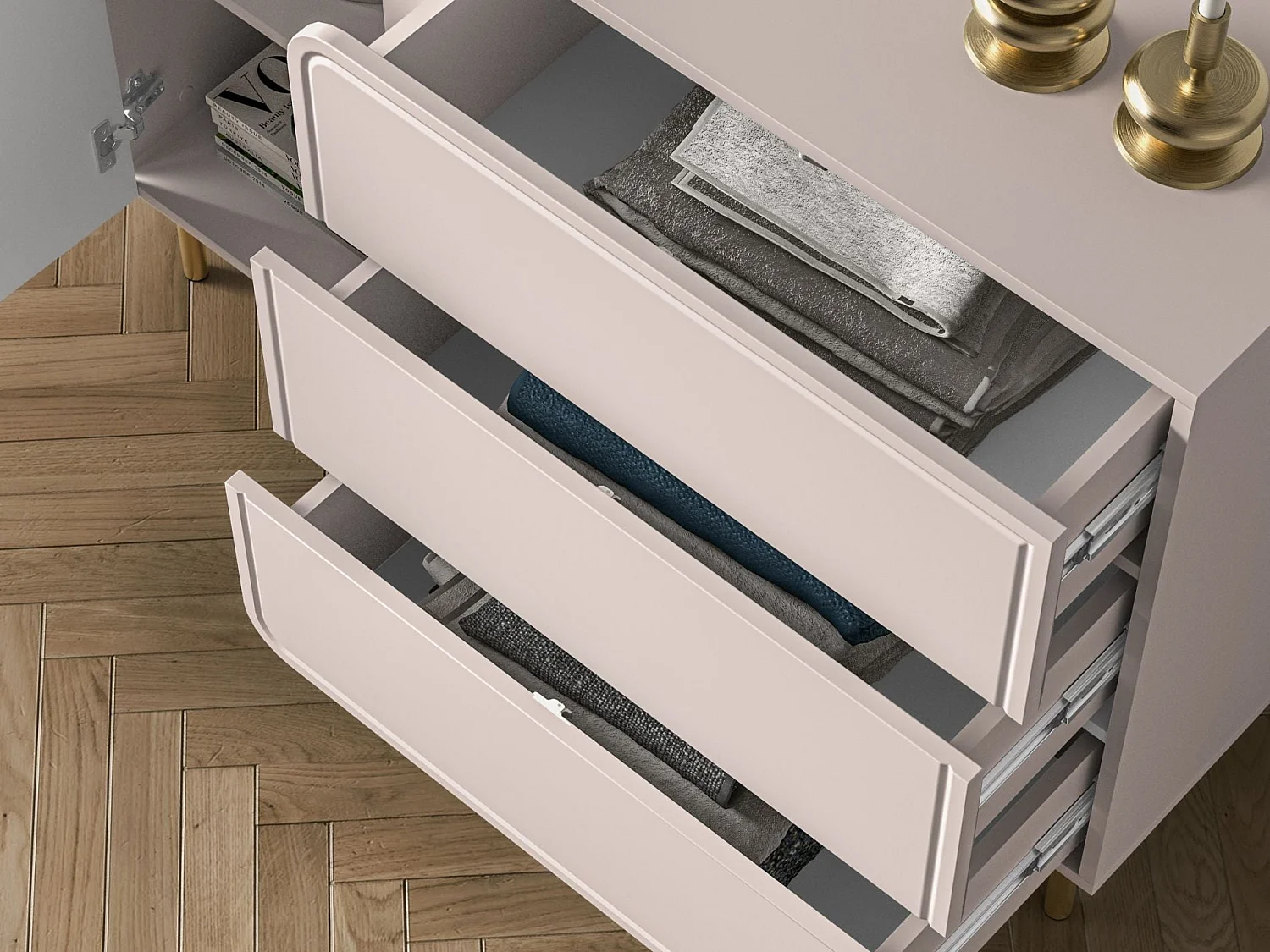 Buffet 1 porte avec 3 tiroirs - beige cachemire 120 cm - LOPPA