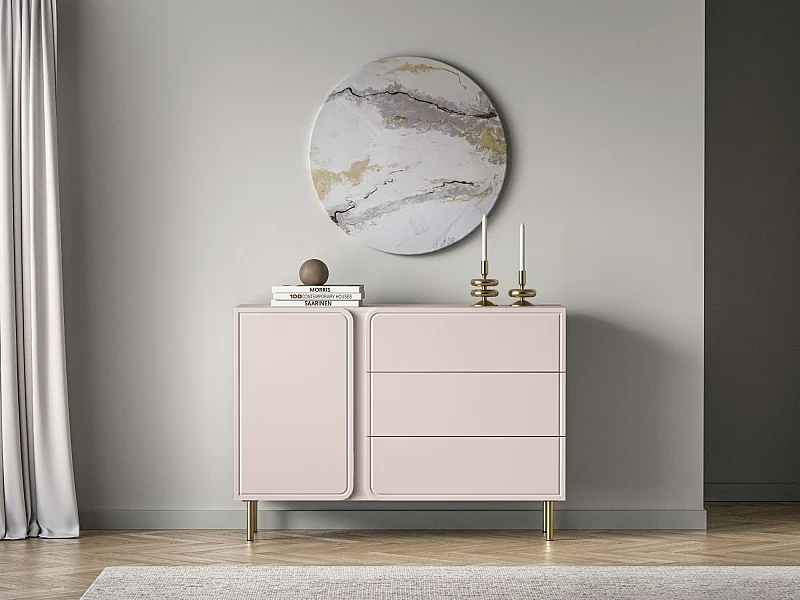 Buffet 1 porte avec 3 tiroirs - beige cachemire 120 cm - LOPPA