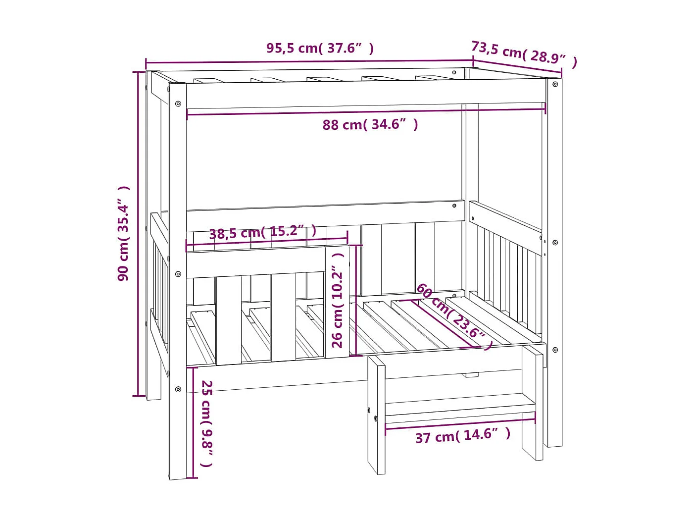 Varyn  Lit pour cen Blanc 95,5x73,5x90 cm Bois de pin solide
