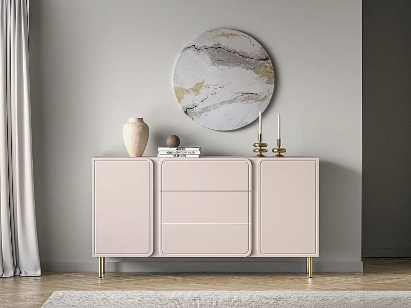 Buffet 2 portes avec 3 tiroirs - beige cachemire 160 cm - LOPPA