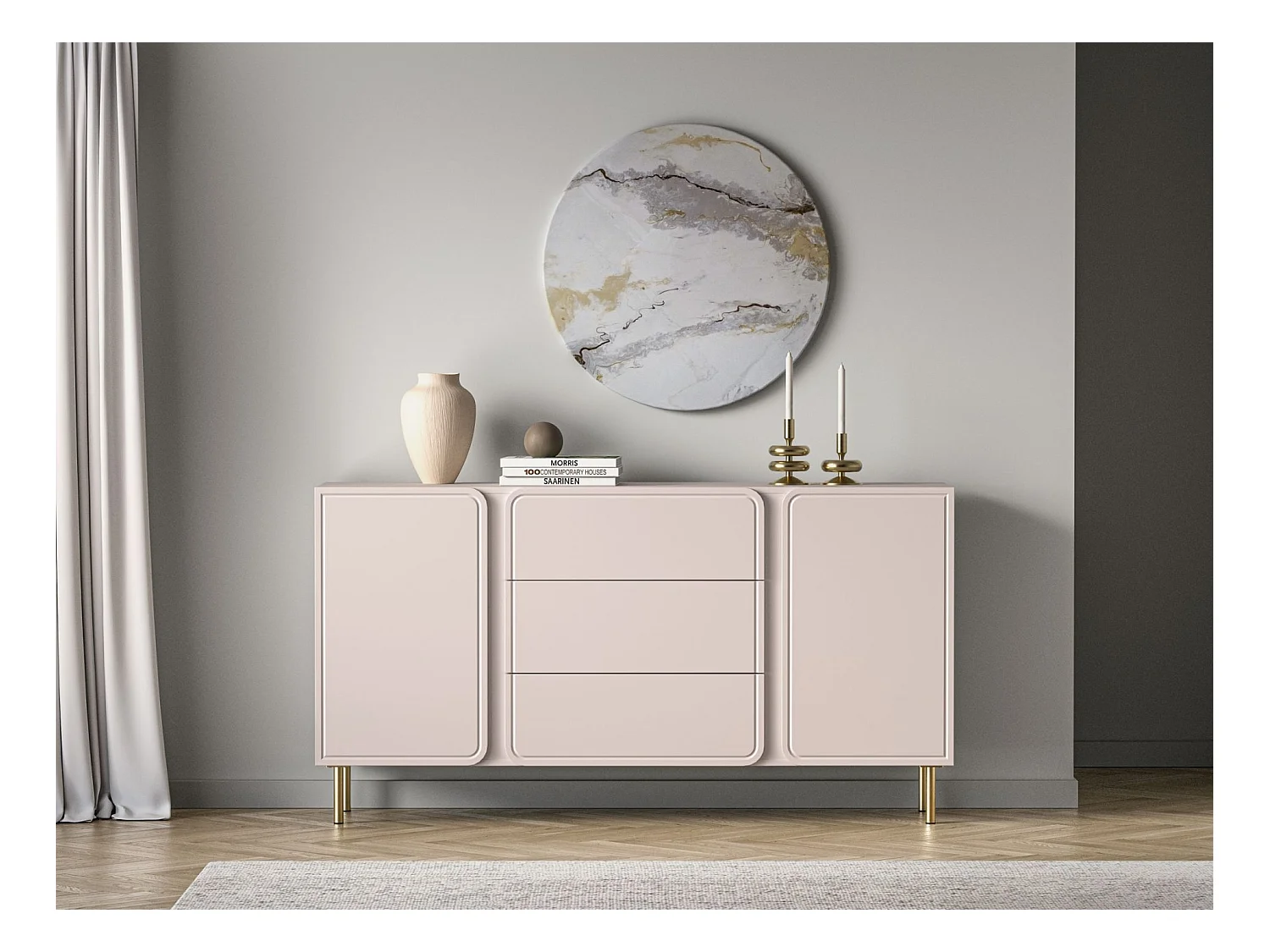 Buffet 2 portes avec 3 tiroirs - beige cachemire 160 cm - LOPPA