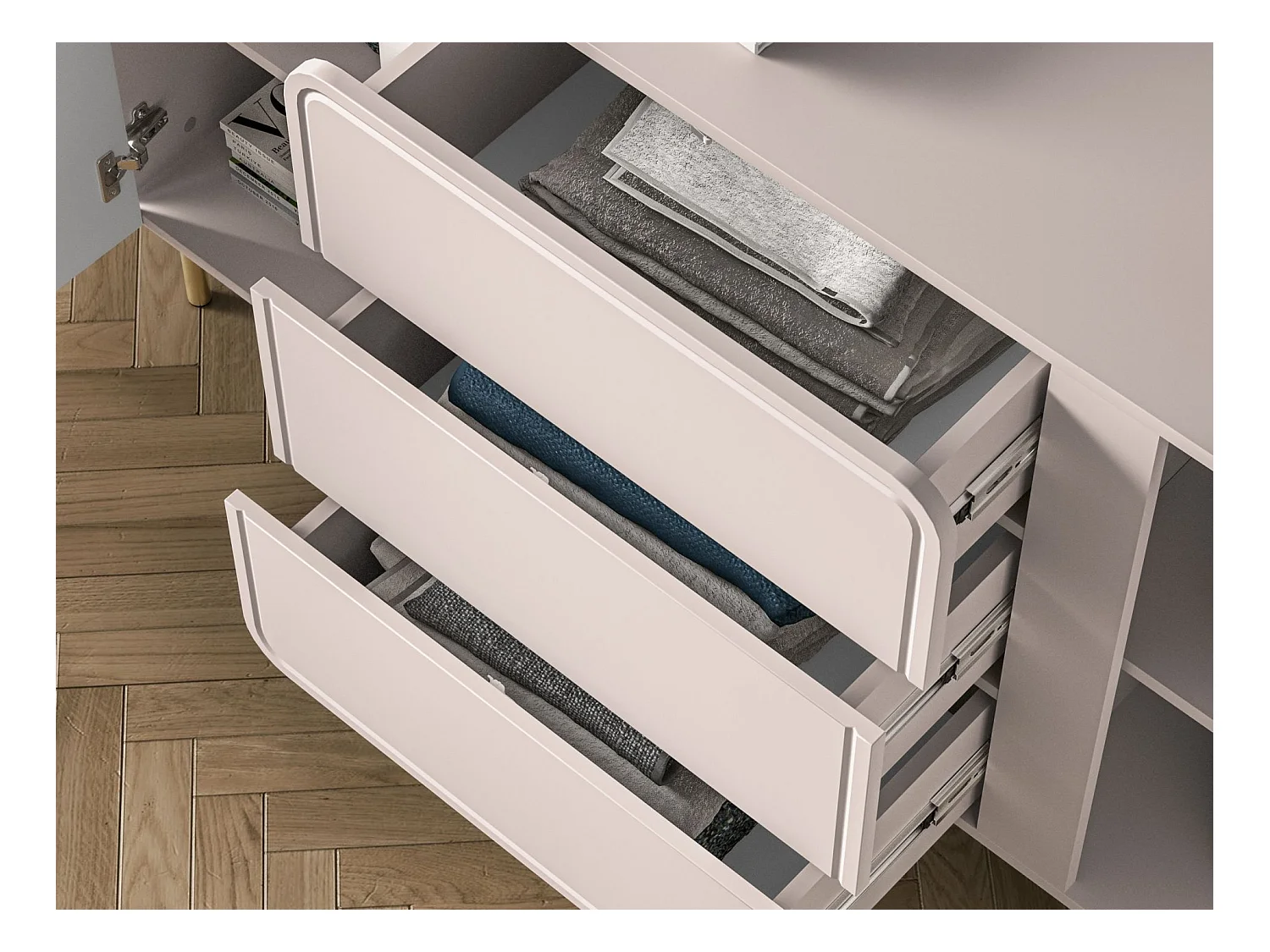 Buffet 2 portes avec 3 tiroirs - beige cachemire 160 cm - LOPPA