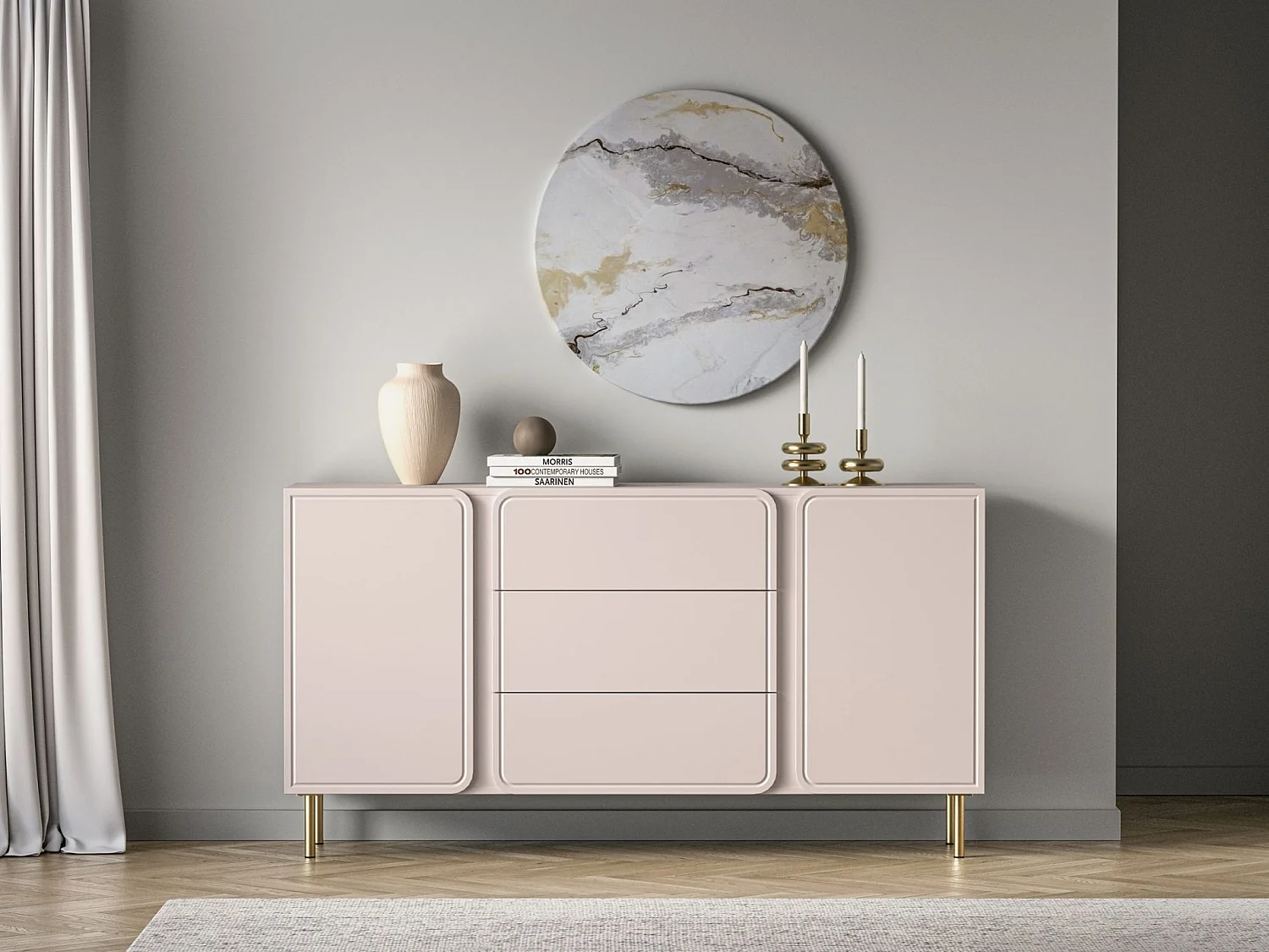 Dressoir 2-deurs – 3 lades – kasjmierbeige – 160 cm – LOPPA