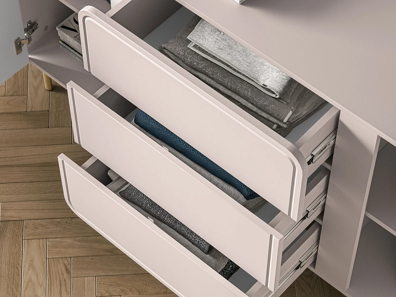 Dressoir 2-deurs – 3 lades – kasjmierbeige – 160 cm – LOPPA