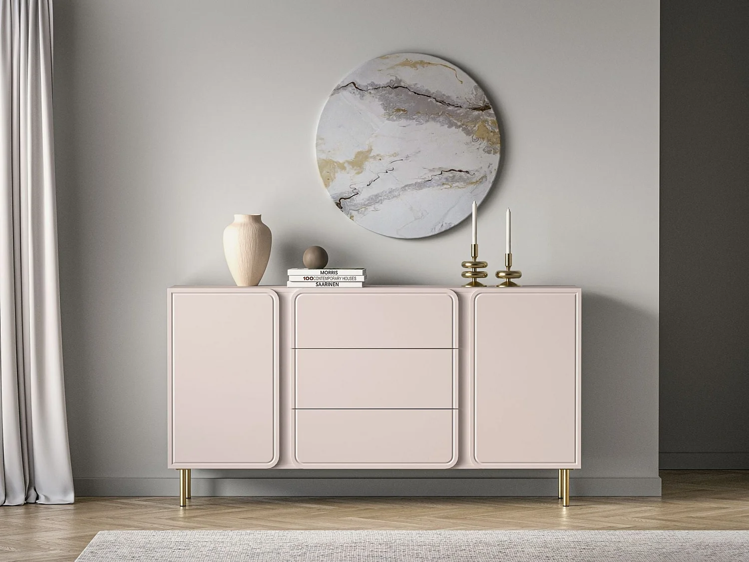 Buffet 2 portes avec 3 tiroirs - beige cachemire 160 cm - LOPPA