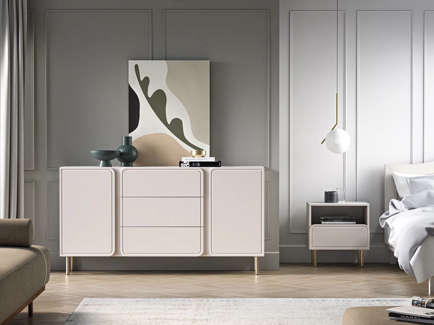 Buffet 2 portes avec 3 tiroirs - beige cachemire 160 cm - LOPPA