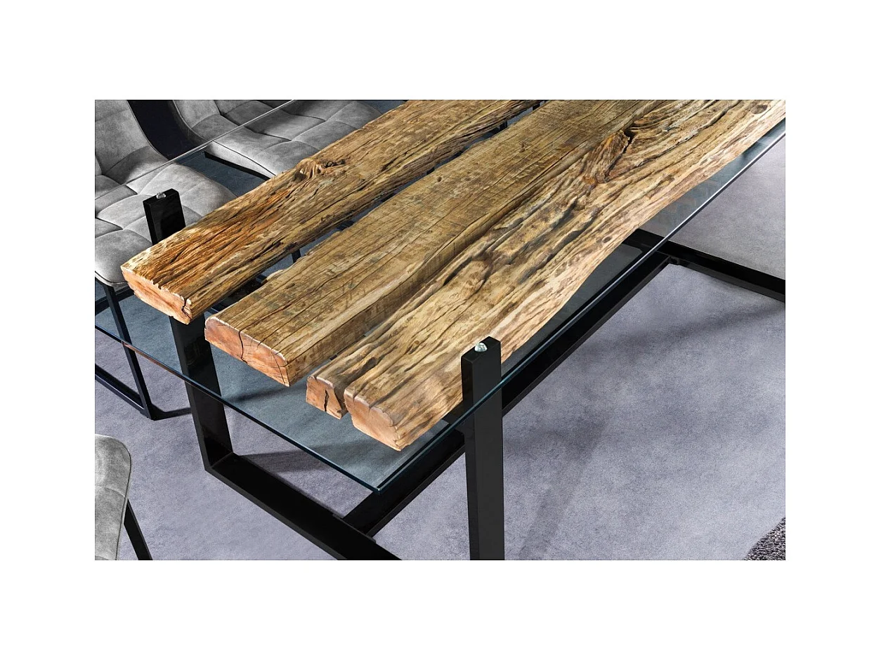 Table de salle à manger RAFTA – Rectangulaire 220 cm – Bois, métal et verre – Style industriel