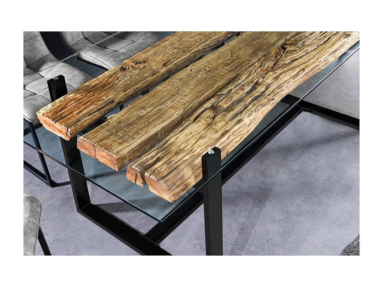 RAFTA eettafel – Rechthoekig 220 cm – Hout, metaal en glas – Industriële stijl