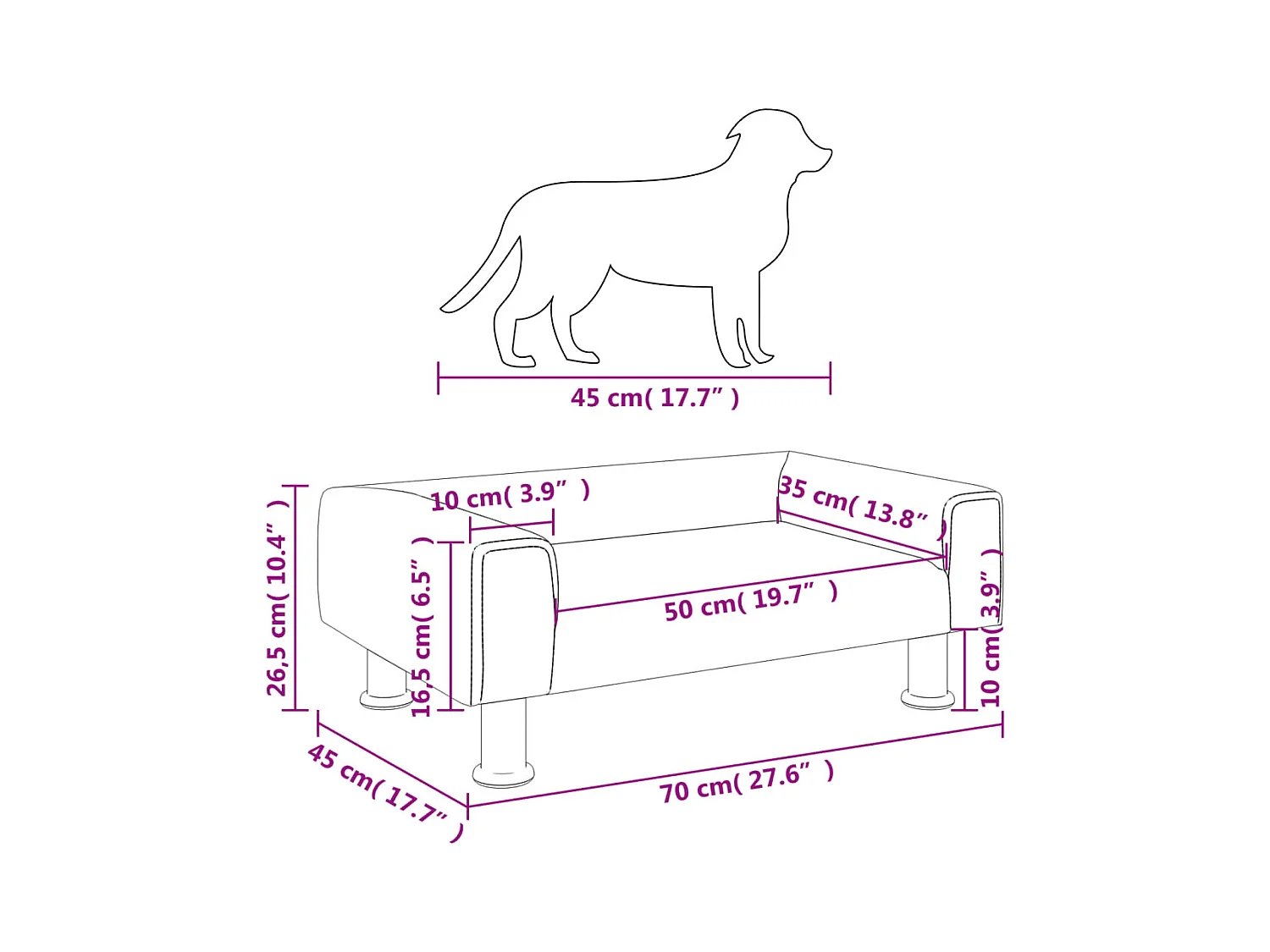 East Providence  Lit pour cen noir 70x45x26,5 cm velours